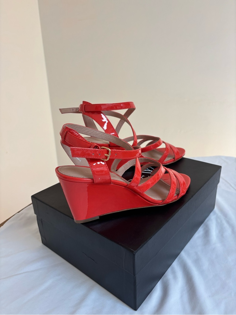 J. Crew Patent Leather Strappy Wedge Sandals in Blood Orange - Women’s Size 8.5M - Picture 2 of 12